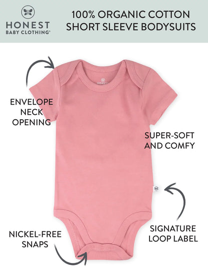 Baby Boy or Girl Gender Neutral Organic Cotton Short Sleeve Bodysuits, 3 Pack (Preemie-24 Months)