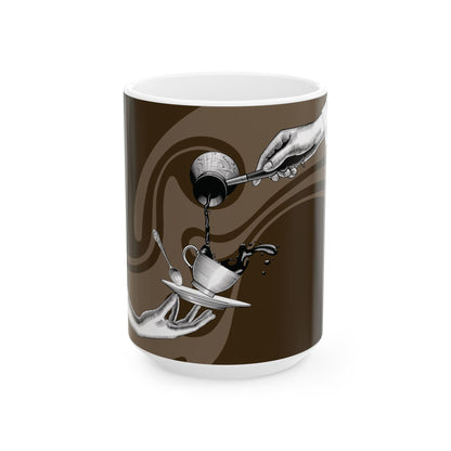 Elegant Coffee Pouring Ceramic Mug | Unique Gift for Coffee Lovers, Kitchen Decor, Art Mug, Hot Beverage Mug, Home & Office Use